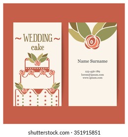 template vintage business card for a chef or pastry chef. Perfect for the wedding manager. Vector illustration in retro style