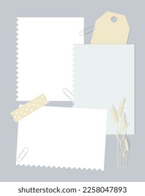 Template vintage decoupage collage for reminders, social media, notes, to do list. Scrapbooking, herbarium lavender. Vector illustration