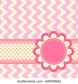 Template vintage greeting card in the form of a ribbon with a pattern on a retro background. Empty space for Your text or congratulations. Vector.