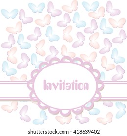 Template vintage invitation . For wedding, Banquet, celebration or statement.Gentle background. Colored butterfly.