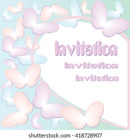 Template vintage invitation . For wedding, Banquet, celebration or statement.Gentle background. Colored butterfly.