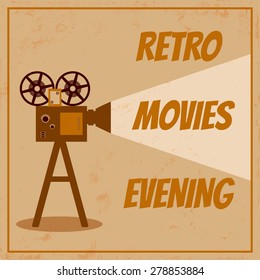 template of a vintage poster with image of an old cinema camera and grunge effect