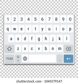 Template of virtual keyboard for smartphone with QWERTY layout, lowercase letters and number row. Vector illustration of keypad mockup for tablet or other mobile device