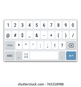 Template of virtual keyboard for smartphone with QWERTY layout, digits and special characters. Vector illustration of keypad mockup for tablet or other mobile device