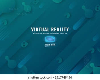 Template of virtual reality for web banner, business presentation, advertisement, gaming. Modern abstract gradient background in liquid and fluid style. Trend design of the world.