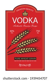 template vodka label with royal crown and ears of wheat in retro style