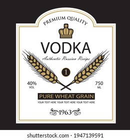 template vodka label with royal crown and ears of wheat in retro style