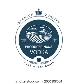 template vodka label with royal crown, field and ears of wheat in retro style