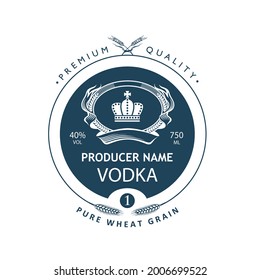 template vodka label with royal crown and ears of wheat in retro style
