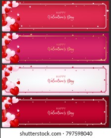 template of voucher  card as valentine conception included 4 types of paper each paper contain heart ,border and greeting text of valentine