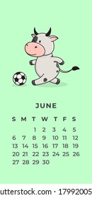 Vorlage für einen Wall-Kalender für 2021. Das Jahr des Ochsen im ostchinesischen Kalender. Echte Zeichen, Ochsen, Stier oder Kuh. Ready-to-Print-Poster. Flaches Design.