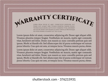 Template Warranty certificate. Border, frame. With quality background. Superior design. 