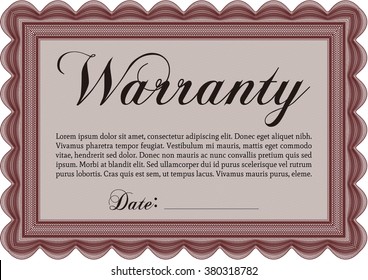 Template Warranty certificate. Border, frame. Complex background. Lovely design. 