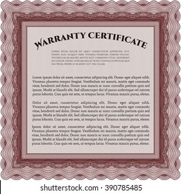 Template Warranty certificate. Border, frame. Superior design. With quality background. 