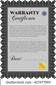 Template Warranty certificate. Border, frame. Superior design. With quality background. 