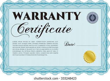 Certificado de garantía de plantilla. Con un fondo complejo. Con texto de ejemplo. Diseño retro. 