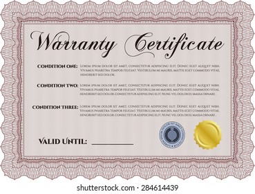 Template Warranty certificate. Complex border. Easy to print. Retro design. 
