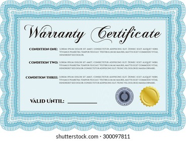Template Warranty certificate. Complex border. Very Detailed. With sample text. 