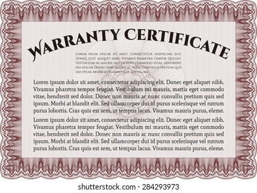 Certificado de garantía de plantilla. Diseño de cuadro complejo. Fácil de imprimir. Estilo perfecto. 
