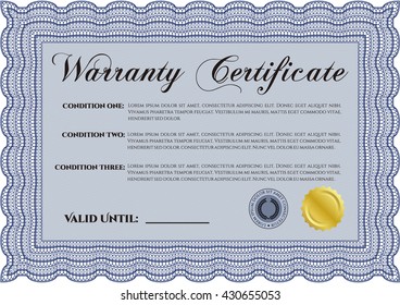 Template Warranty certificate. With quality background. Border, frame. Superior design. 