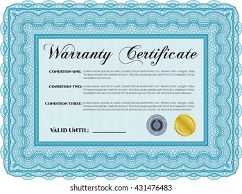Certificado de garantía de plantilla. Con un fondo de calidad. Borde, marco. Bonito diseño. 