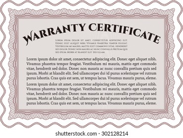 Template Warranty certificate. Retro design. Complex frame. It includes background. 