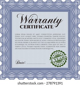 Certificado de garantía de plantilla. Con texto de ejemplo. Incluye antecedentes. Muy personalizable. 