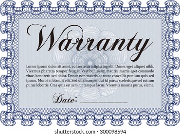 Certificado de garantía de plantilla. Con texto de ejemplo. Con fondo. Muy personalizable. 