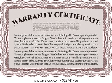 Certificado de garantía de plantilla. Con texto de ejemplo. Diseño de borde complejo. Muy personalizable. 