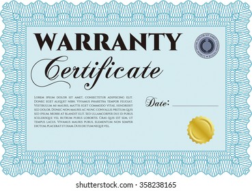 Template Warranty certificate. With sample text. Retro design. Complex frame design. 