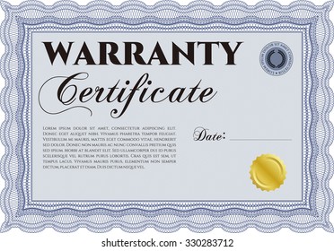 Certificado de garantía de plantilla. Ilustración vectorial. Diseño complejo. Con fondo.
