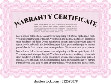 Template Warranty certificate. Very Detailed. With background. Complex frame design. 