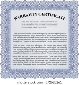 Template Warranty certificate. Very Detailed. With sample text. Complex design. 