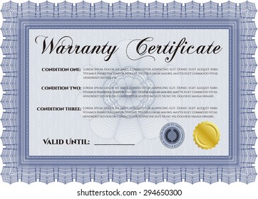 Template Warranty. Vector illustration. With sample text. Complex frame design. 