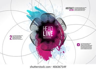 Template with watercolor background texture. abstract geometric symbol flourish. Place for your text. vector design. Eps layers.