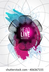 Template with watercolor background texture. abstract geometric symbol flourish. Place for your text. vector design. Eps layers.