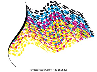 template of wavy CMYK spots with copy space horizontal