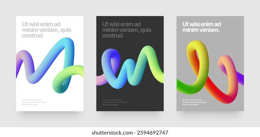 Template with wavy gradient shapes for companies, events or business. Colorful squiggles gradient lines design for flyer, poster, cover, banner or background. Set of vector illustrations.