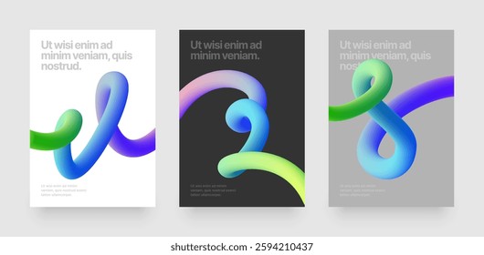 Template with wavy gradient shapes for events, companies or business. Colorful squiggles gradient lines design for flyer, poster, cover, banner or background. Set of vector illustrations.