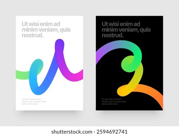 Template with wavy gradient shapes for events, companies or business. Colorful squiggles gradient lines design for poster, cover, banner or background. Set of vector illustrations.