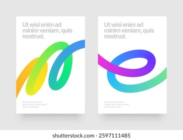 Template with wavy gradient shapes for events, companies or business. Colorful squiggles gradient lines design for cover, banner or background. Set of vector illustrations.