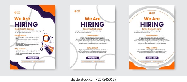 Template we are hiring job vacancy social media post flyer design, white set poster