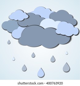 A template of a weather card with rainy clouds. EPS 10 vector illustration.