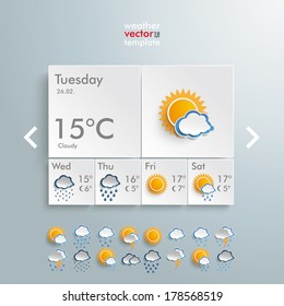 Template Weather Design On The Grey Background. Eps 10 Vector File.