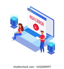 Template for web 404 isometric page. Not working error host not found