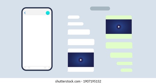 Template Web Chat, Message, Video. Smartphone Mockup. Green Chat Message Bubbles. Messenger Concept. Vector Illustration. EPS 10