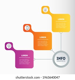 Plantilla para diseño web, folleto o diagrama. Infografía vectorial de tecnología o proceso educativo. Parte del informe con iconos configurados. Concepto de presentación de negocios con 3 opciones.