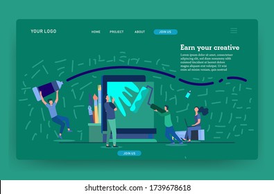 Template Web Design Landing-Seite zu Hause kreative Künstler verdienen Geld Vektor blau editierbar leicht