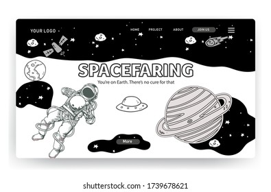diseño web de plantilla página de aterrizaje estrella del espacio de inicio vector blanco negro editable fácil