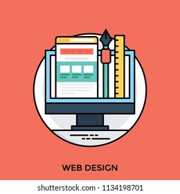 Template of web page along with designing tools, together melding concept for web design icon 